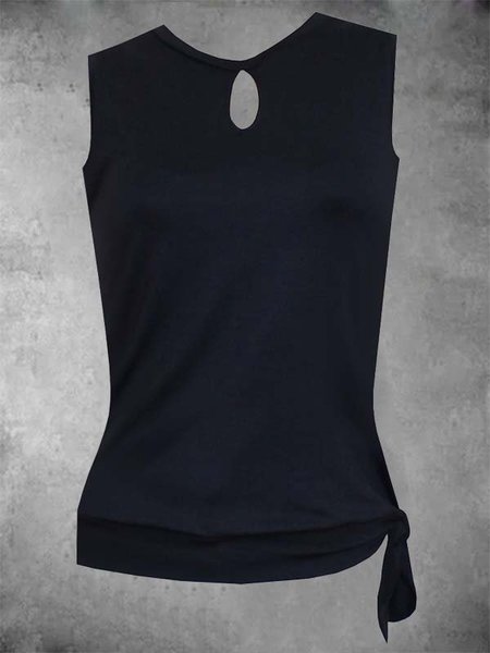 

Sleeveless Cotton-Blend Solid Casual Shirts & Tops, Black, Auto-Clearance