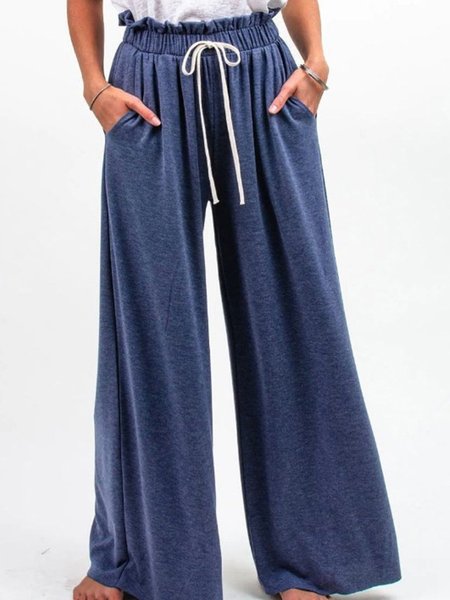 

Plain Cotton Drawstring Pants, Navy blue, Pants