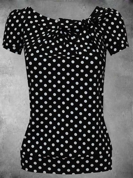 

Short Sleeve Casual Polka Dots Shirts & Tops, Black, Auto-Clearance
