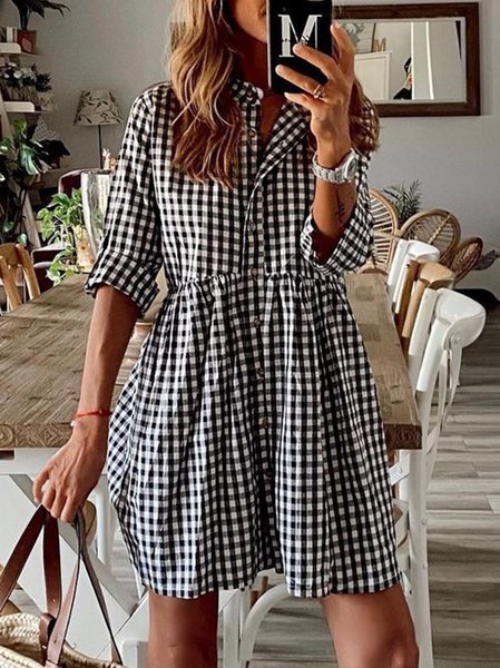 

Nuovo Donna Chic Vintage Bohemian Vacanza Casuale 3/4 Manica Colletto Rialzato Abito, Nero, Dresses