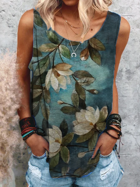 

Floreale senza maniche Top, Blu intenso, Tops