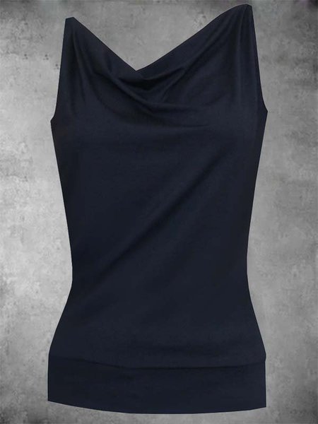 

Misto Cotone senza maniche Casuale Solido Top, Nero, Blouses & Shirts