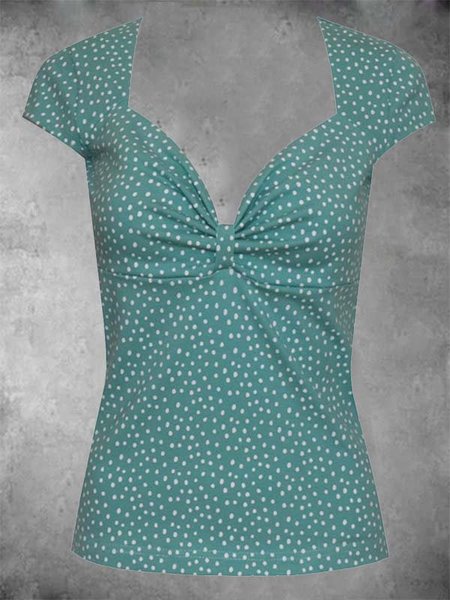 

Casuale Scollo a V Misto Cotone a pois Camicie & Top, Blu, Blouses & Shirts