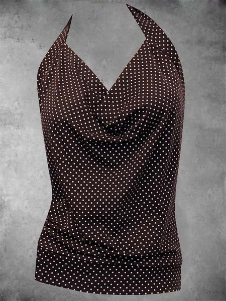

Cotton-Blend Cowl Neck Polka Dots Casual Shirts & Tops, Coffee, Auto-Clearance