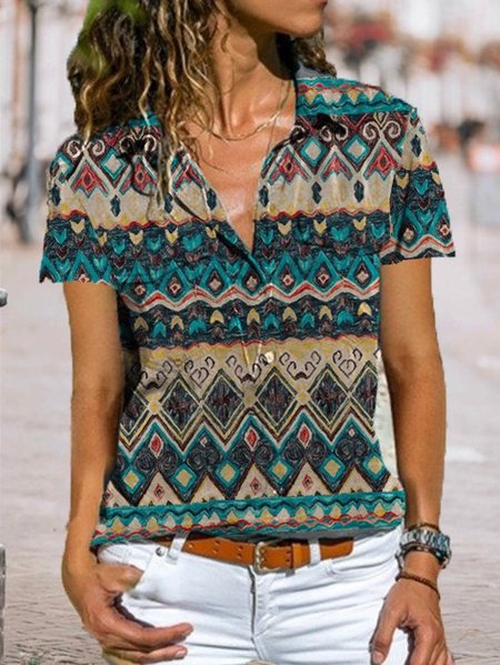 

Casuale Colletto a Camicia Cotone Maniche Corte Camicie & Top, Come immagine, Blouses & Shirts
