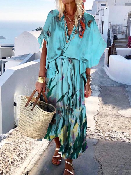 

Abito Dritto Mezza Manica Casuale Misto Cotone, Blu, Dresses