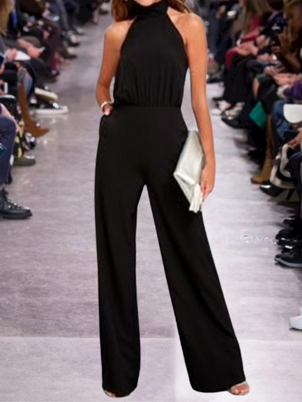 

Vintage Tinta unita Statement taglia grande senza maniche Casuale tuta, Nero, Jumpsuits