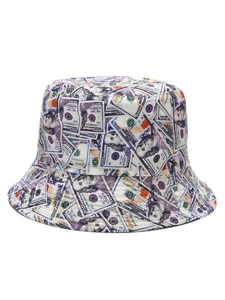 

New Foldable Double-Sided Wearing Creative Dollar Graffiti Fisherman Hat, Multicolor, Hats