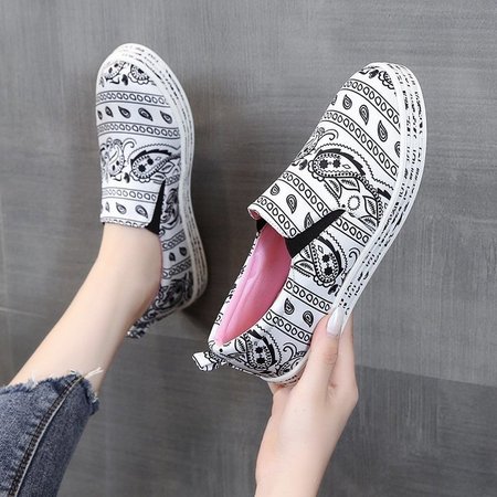 

Printed Casual Low Heel Pu Sneakers, White, Flat & Loafers