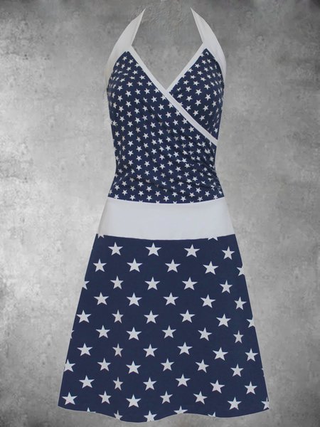 

Casual Sleeveless V Neck Plus Size Printed Dress, Blue, Auto-Clearance