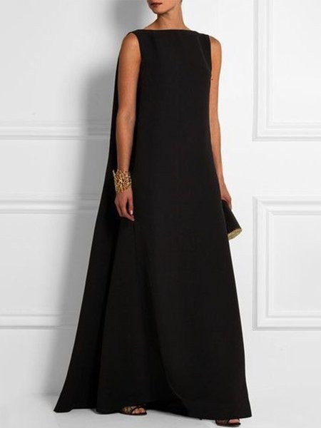 

Vintage Plain Plus Size Sleeveless Crew Neck Casual Weaving Dress, Black, Elegant Dresses