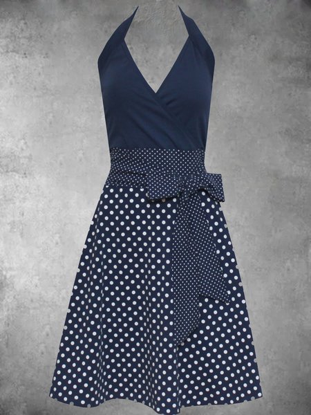 

Casuale Senza Maniche Scollo A V Stampato Abito, Blu, Dresses
