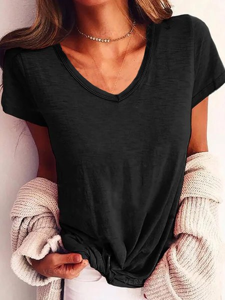 

Casual Plain Short Sleeve T-shirt, Black, Auto-Clearance