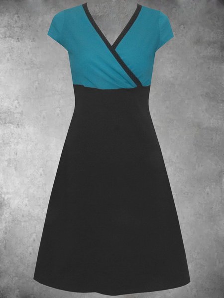 

Casual Short Sleeve V Neck Plus Size Dress, Blue, Auto-Clearance