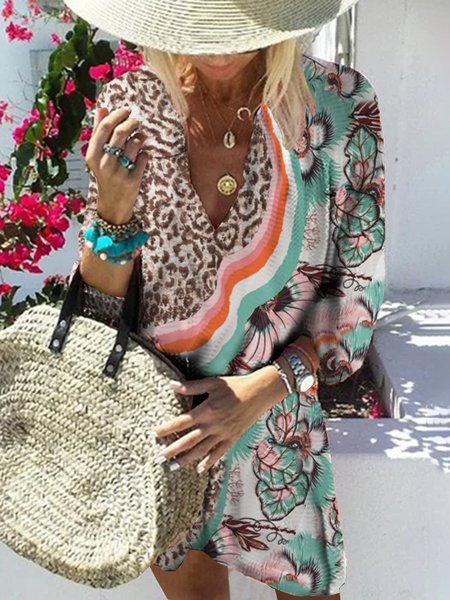 

Mezza Manica Dritto Scollo a V Vintage Abito, Verde, Dresses