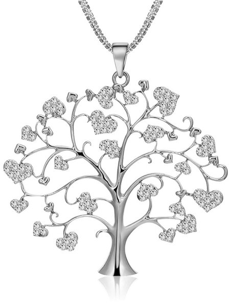 

Heart-shaped Tree Of Life Rhinestone Sweater Necklace, Silver, Accessories
