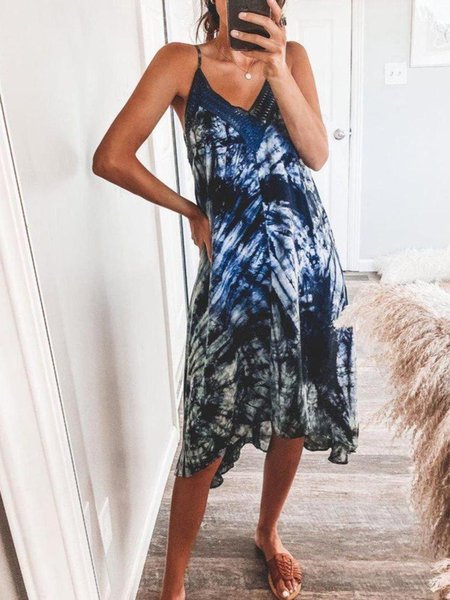 

Abito Casuale Bretelline Sottili Misto Cotone Scollo a V, Blu, Dresses