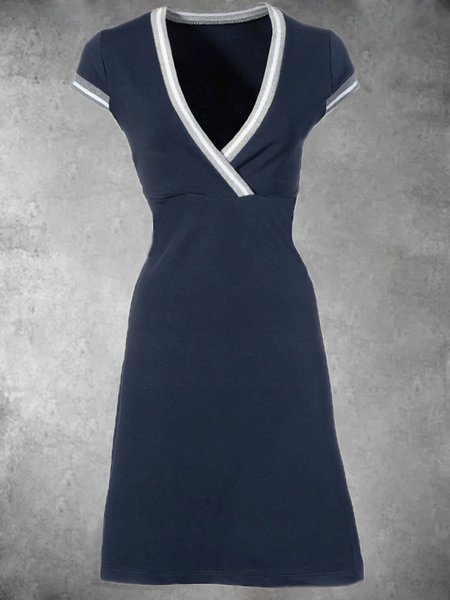 

Vintage Short Sleeve V neck Dresses, Dark blue, Auto-Clearance