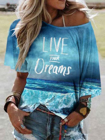 

Ladies Beach Coconut Holiday Short Sleeve T-shirt, Blue, T-Shirts