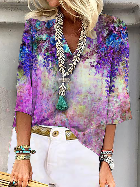 

Floreale Scollo a V Top, Viola, Blouses & Shirts