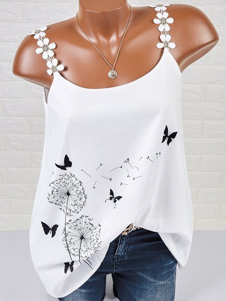 

V Neck Sleeveless Cotton-Blend T-shirt, White, Tank Tops & Camis