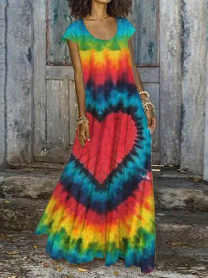 

Sleeveless Crew Neck Knitting Dress, As picture, Tie dye dress