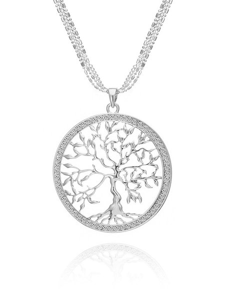 

Tree of Life Rhinestone Sweater Necklace, Silver, Accessories