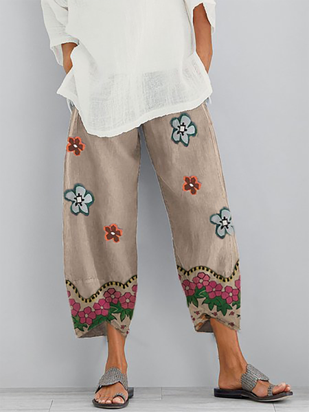 

Plus size Floral Vintage Pants, Khaki, Pants