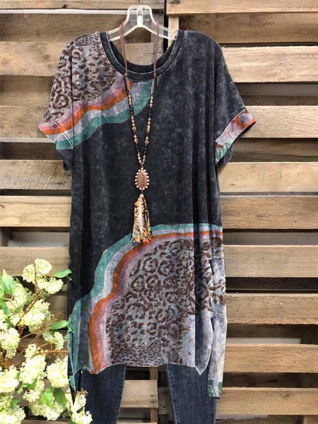 

Short Sleeve Shift Dresses, Black gray, Dresses