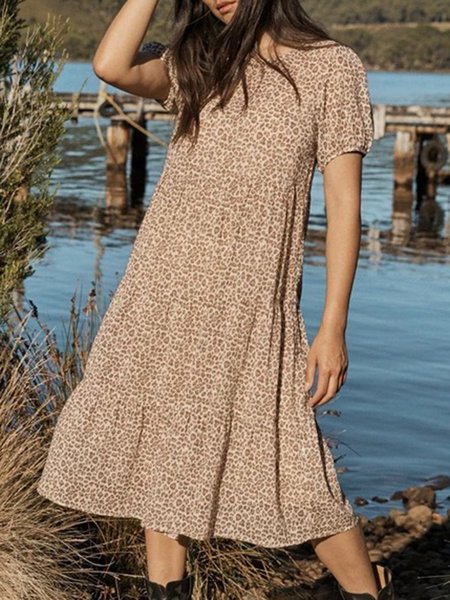 

Leopard Short Sleeve Casual Knitting Dress, Casual Dresses