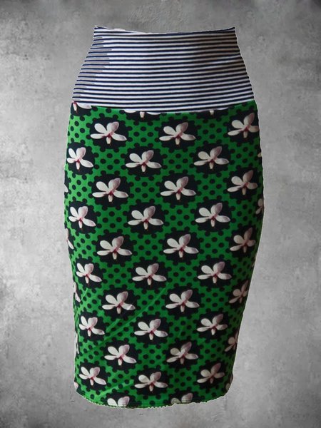 Casual Plus Size Printed Skirt, Green, Skirts