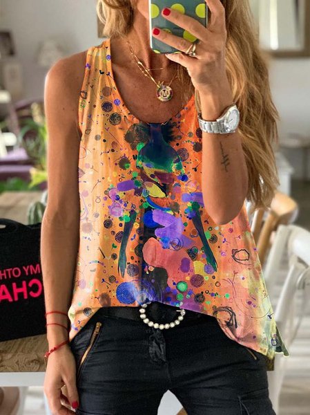 

Fantasy splash-color printing Tank Top, Orange, T-shirts