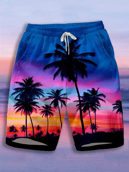 

Men Abstract Pants Waist Drawstring Summer Vacation Shorts, Color2, Pants