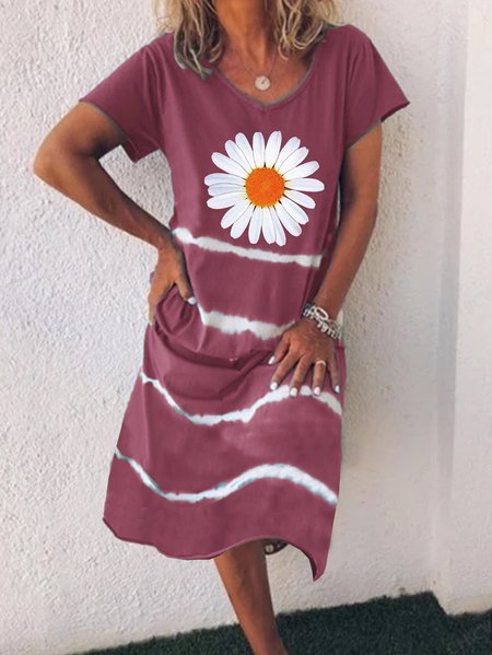 

Abito Casuale Maniche Corte Misto Cotone, Rosa scuro, Dresses