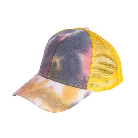 

Tie Dye Mesh Splicing Criss-Cross Hollow Out Baseball Cap, Yellow, Hats