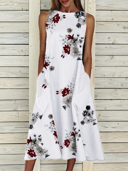

Sleeveless Casual Shift Floral Weaving Dress, White, Dresses
