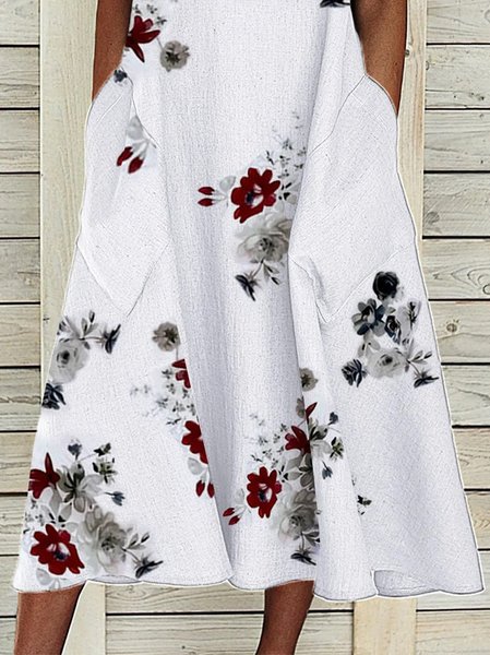 

Abito Senza Maniche Casuale Dritto Floreale, Bianco, Dresses