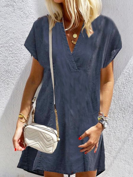 

Nuovo Donna Chic Vintage Bohemian Vacanza Maniche Corte Dritto Gonna Casuale, Navy blu, Linen & Cotton Dresses