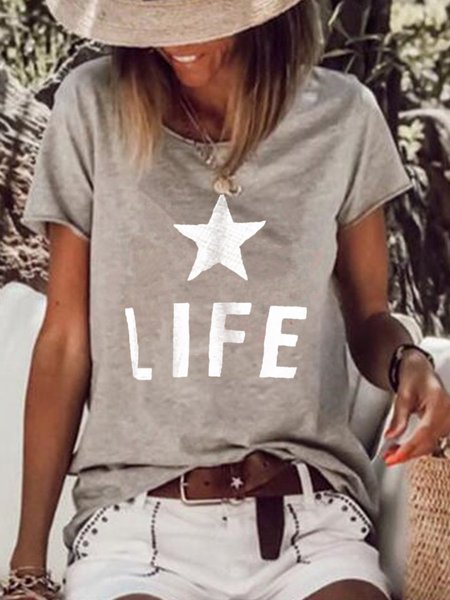 

Maniche Corte Casuale Misto Cotone Stella Camicie & Top, Cachi chiaro, Blouses & Shirts