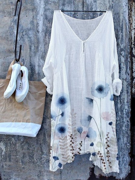 

Nuovo Donna Chic Vintage Bohemian Vacanza Floreale Scollo a V Casuale Mezza Manica Abito, Bianco, Dresses