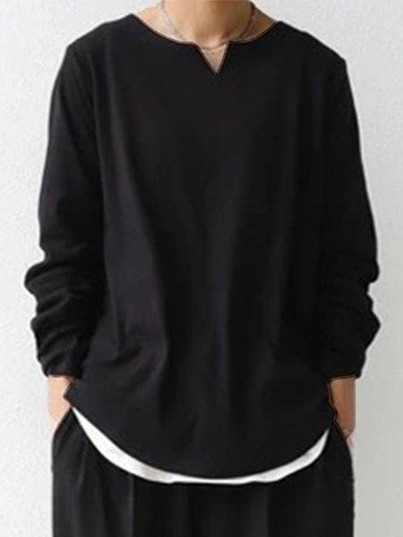 

Semplice Maniche Lunghe Vintage Dritto Camicie & Top, Nero, T-Shirts