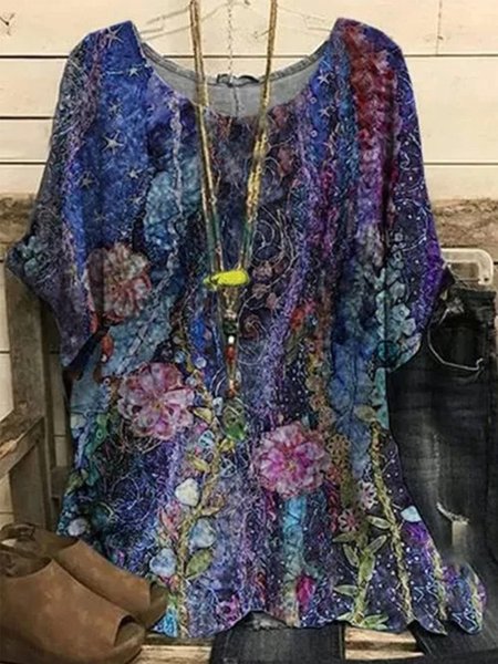 

Casual Shift O-Neck Tops, Blue, Shirts & Blouses