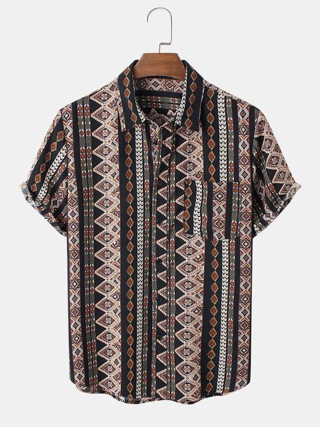 

Cotton-Blend Casual Shirt Collar Shirts, As picture, Men's Floral shirt