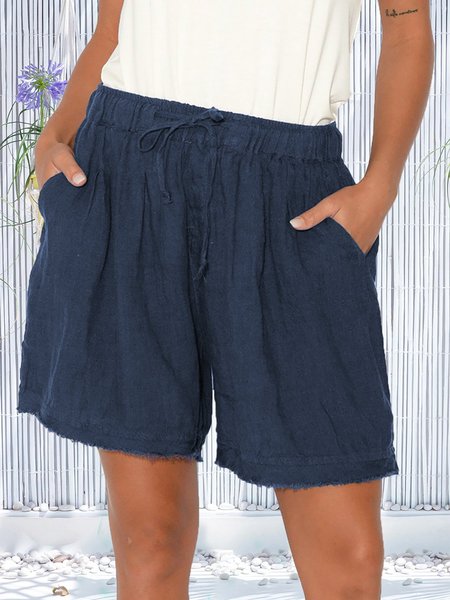 

Pantaloncini Solido Girovita Elasit Sciolto Misto Cotone, Blu marino, Shorts