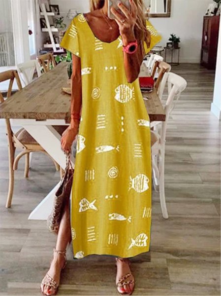 

Nuovo Donna Chic Vintage Bohemian hippie Animale Scollo a V Casuale Dritto Abito, Giallo, Dresses