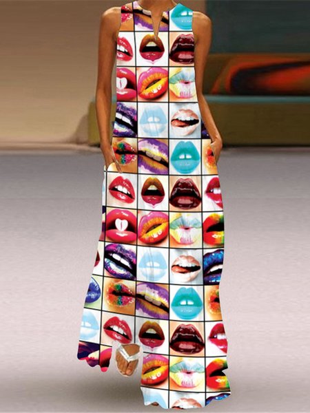 

Stampato Scollo a V Casuale senza maniche Vacanza Festa Quotidiano Altalena Abito, Colore 8, Dresses