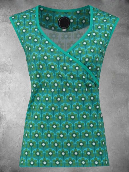 Casuale Senza Maniche Stampato Top, Verde, Blouses & Shirts