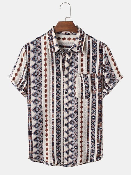

Cotton-Blend Printed Casual Shirts, As picture, Men's Floral shirt