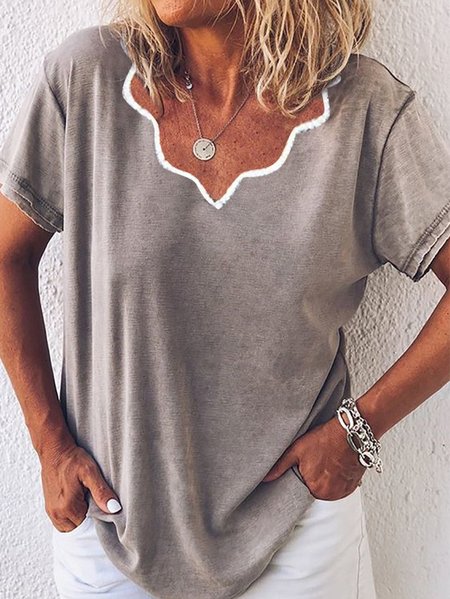 

Solid Vintage Short Sleeve T-shirt, Gray, Tops