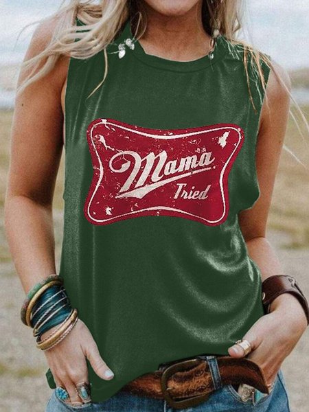 

Mama Tired Sleeveless Casual Women Tanks & Camis, Dark green, Tank Tops